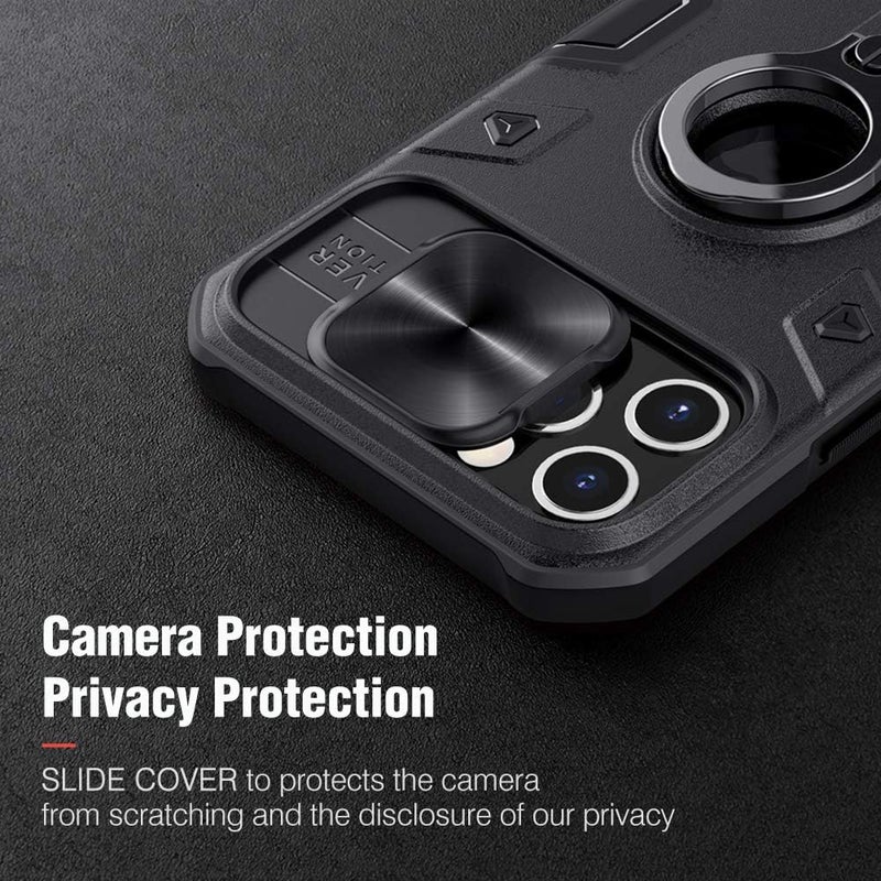 Nillkin Armor Case Compatible With Iphone 12 Pro Max Case, Built In Kickstand & Camera Protector Shockproof Hard Pc & Soft Silicone Bumper Hybrid Cover Phone Case For Phone 12 Pro Max 6.7'' Black - Image 5