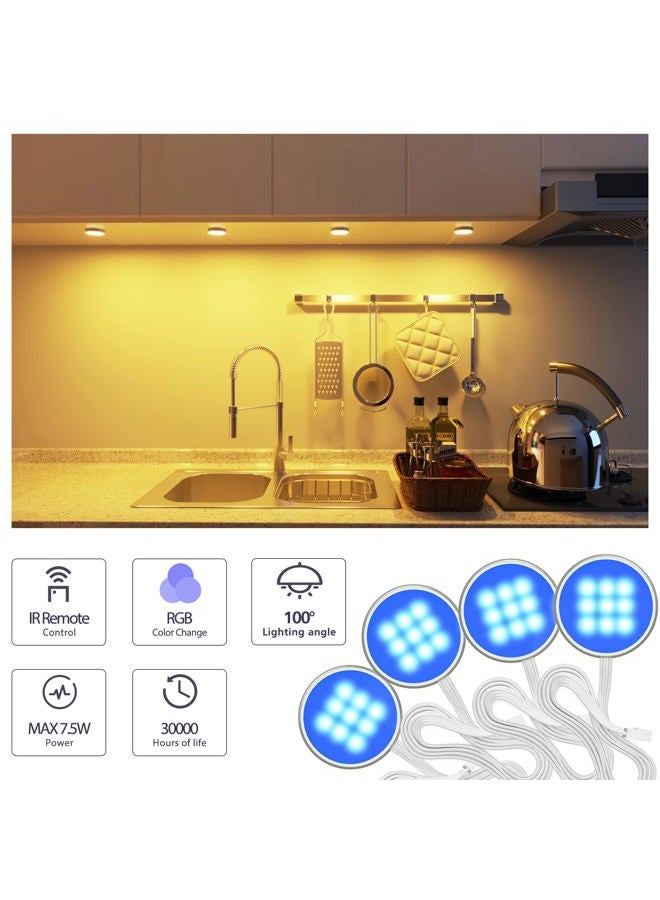 MYPLUS RGB Under Cabinet Lighting, Led Puck Lights with Remote Control Color Changing and Dimmable, Plug-in Wired Kitchen Counter Lights for Cabinet, Counter, Closet, Shelf, Display Case - Image 2