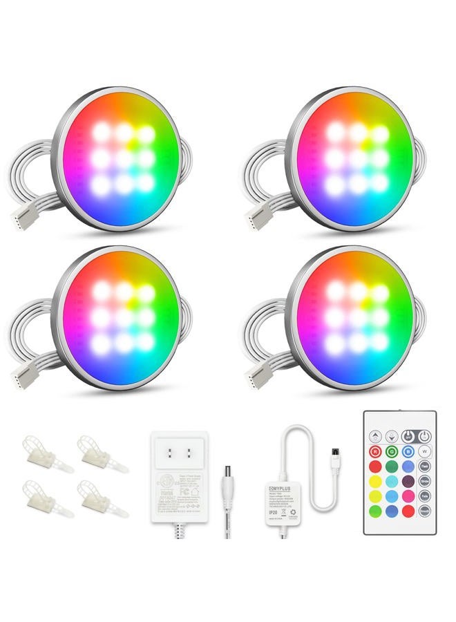 MYPLUS RGB Under Cabinet Lighting, Led Puck Lights with Remote Control Color Changing and Dimmable, Plug-in Wired Kitchen Counter Lights for Cabinet, Counter, Closet, Shelf, Display Case - Image 1