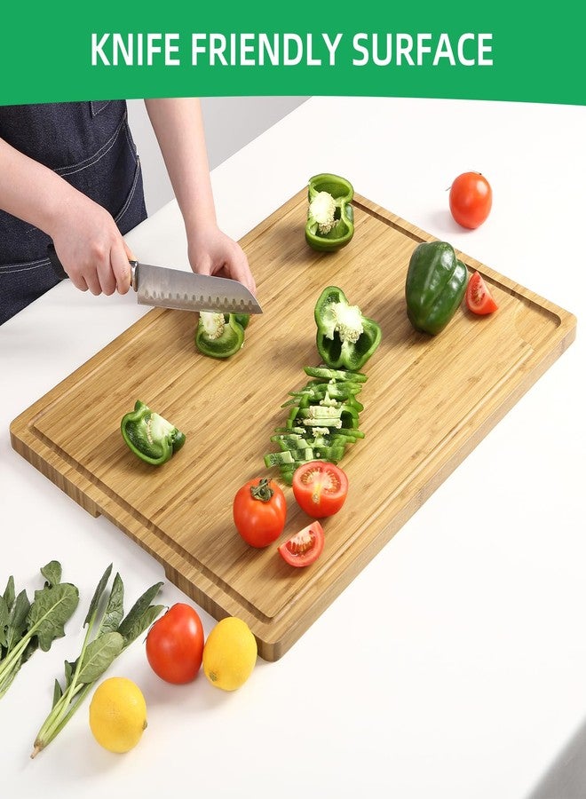 Takywep 24x18 Inch Large Cutting Board for Kitchen, Bamboo Wood Butcher Block Chopping Board with Handles and Juice Grooves, Reversible Cheese Board Charcuterie Serving Tray - Image 4
