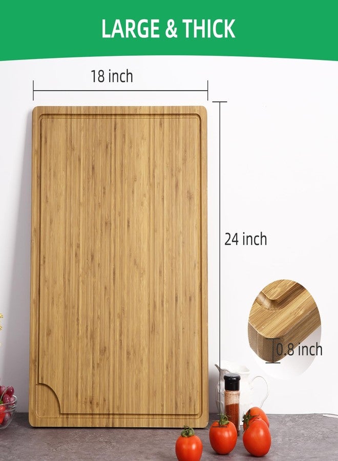 Takywep 24x18 Inch Large Cutting Board for Kitchen, Bamboo Wood Butcher Block Chopping Board with Handles and Juice Grooves, Reversible Cheese Board Charcuterie Serving Tray - Image 5