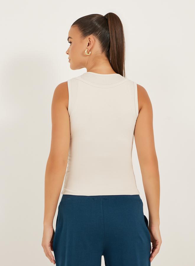 Styli Solid Layered Neck Fitted Tank T-Shirt  - Image 5