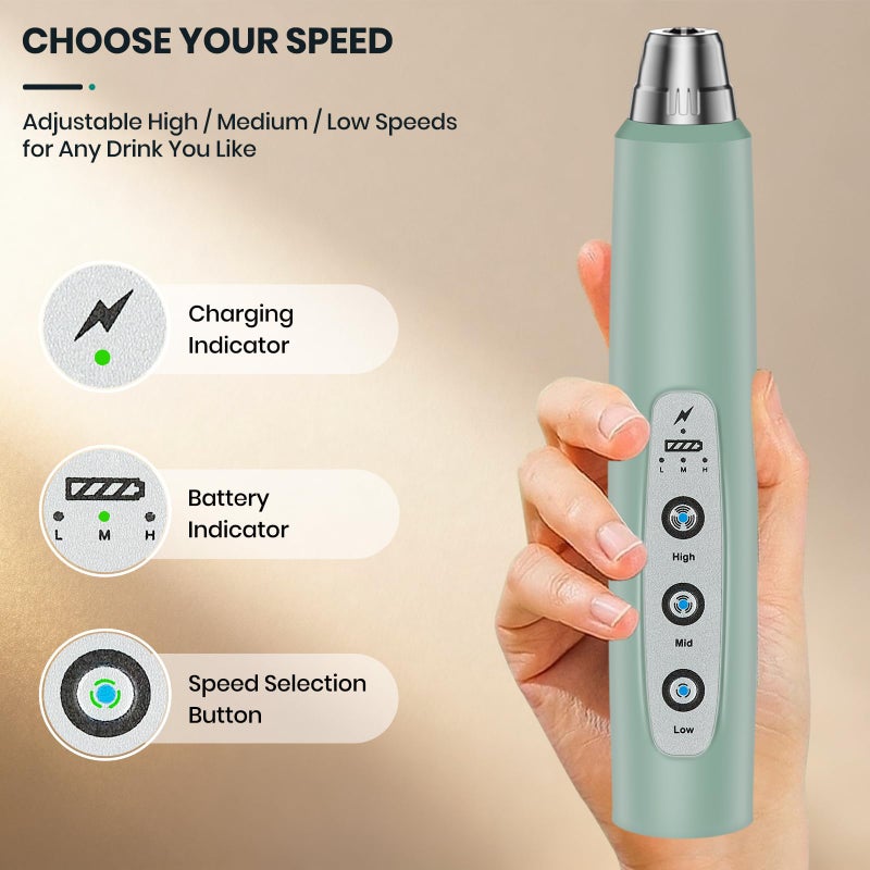 Colarlemo Milk Frother Handheld Rechargeable, Frother Wand Drink Mixer Electric Whisk for Coffee, Detachable With 3 Stainless Whisks, Hand Mixer for Lattes, Cappuccino, Matcha, No Stand, Sage Green - Image 5