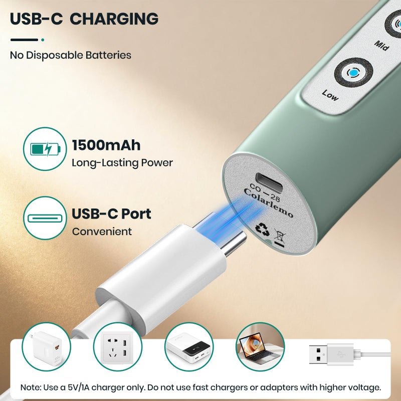 Colarlemo Milk Frother Handheld Rechargeable, Frother Wand Drink Mixer Electric Whisk for Coffee, Detachable With 3 Stainless Whisks, Hand Mixer for Lattes, Cappuccino, Matcha, No Stand, Sage Green - Image 4