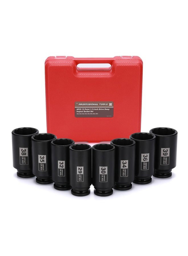 Mayouko 8PCS 1/2" Deep Axle Nut Impact Socket Set, CR-MO, 12 Point Design, Metric, 29,30,32,34,35,36,38,39mm, 1/2 Inch Extra Deep Impact Socket - Image 1