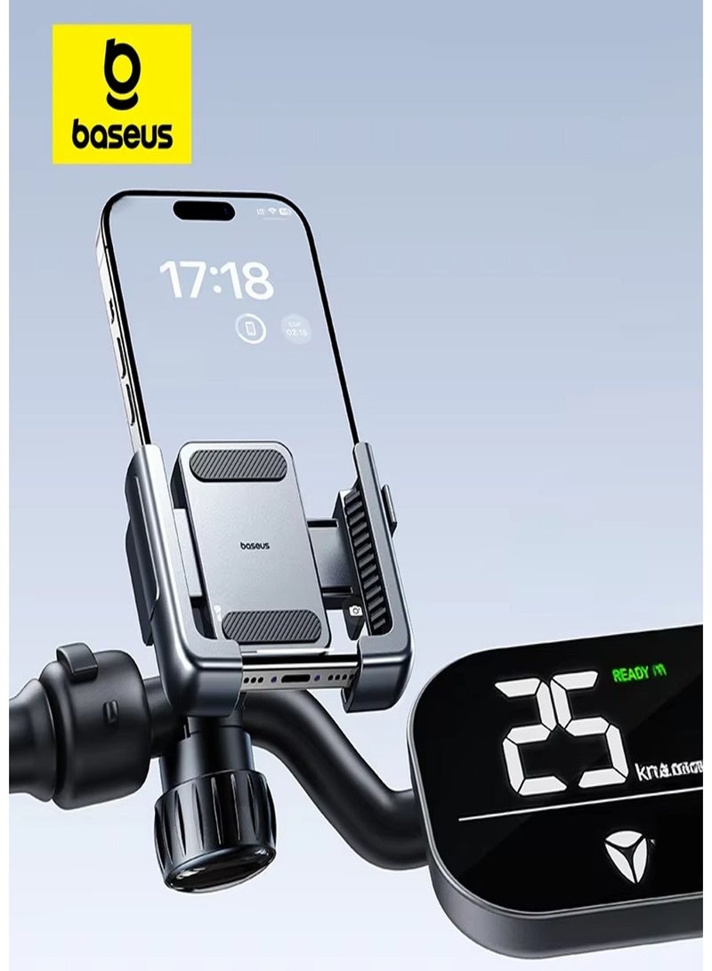 Baseus Universal Bike Phone Mount Holder for Handlebar – 360° Rotation, Shockproof Anti-Slip Grip, Anti-Vibration, Quick Release Clamp for iPhone 16/15/14 Pro Max, Galaxy S25/S24 Ultra, Huawei, Xiaomi, OnePlus – MTB, E-Scooter, Road Bike, Delivery Riders, GPS, 5.7″–7.2″, ABS+Aluminum Build  - Image 1