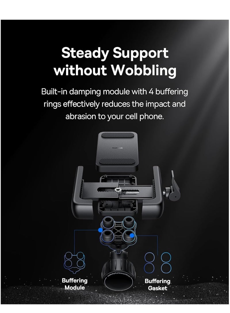 Baseus Universal Bike Phone Mount Holder for Handlebar – 360° Rotation, Shockproof Anti-Slip Grip, Anti-Vibration, Quick Release Clamp for iPhone 16/15/14 Pro Max, Galaxy S25/S24 Ultra, Huawei, Xiaomi, OnePlus – MTB, E-Scooter, Road Bike, Delivery Riders, GPS, 5.7″–7.2″, ABS+Aluminum Build  - Image 4