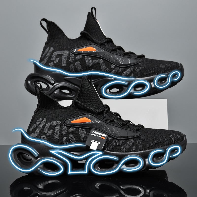 Generic Fashionable Knitted Sneakers Mens Sports Shoes Black 