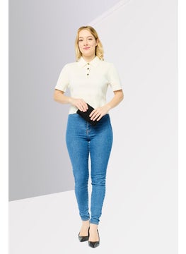 Michael Kors Women Regular Fit Short Sleeve Rib Knit Polo Shirts, Bone  - Image 2