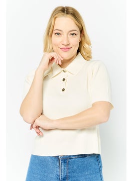 Michael Kors Women Regular Fit Short Sleeve Rib Knit Polo Shirts, Bone  - Image 1
