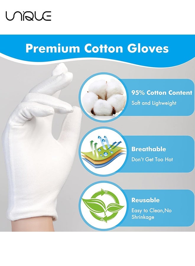 Unique 6 Pairs White Cotton Gloves for Dry Hands Moisturizing Eczema Overnight, Men and Women Stretchable Cloth White Gloves for Coin Jewelry Silver Inspection - Image 3