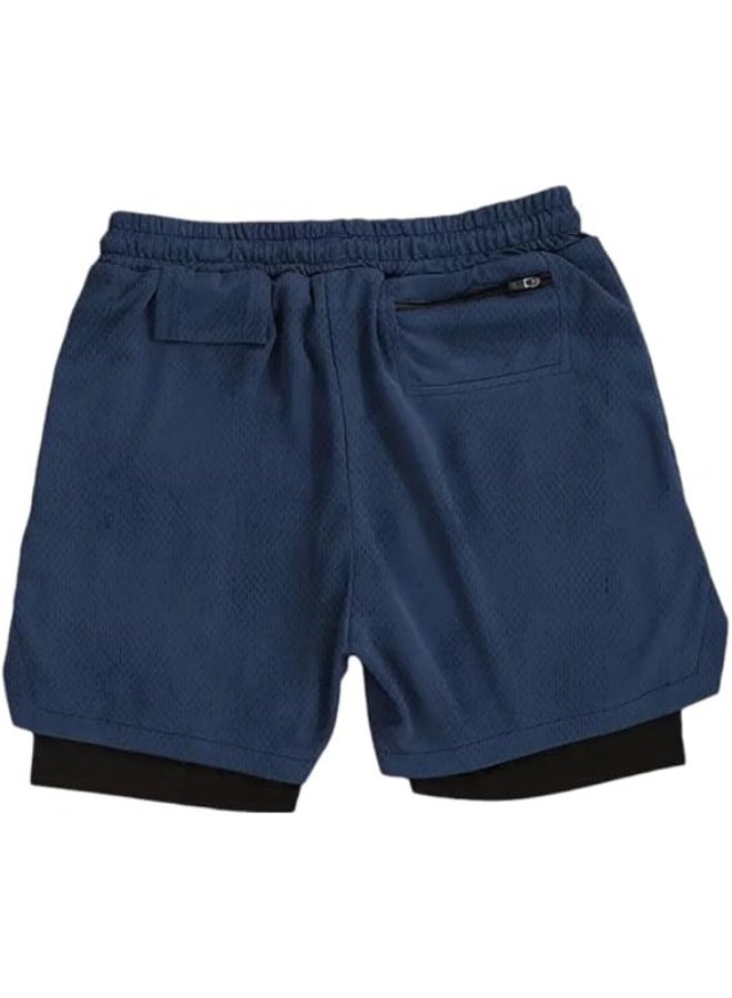 VITION Gym Shorts for Men, Men's Activewear Running Shorts,Drawstring Gym Shorts Men, 2 Layer Loose Athletic Shorts with 4 Pockets (Large, Navy Blue) - Image 1