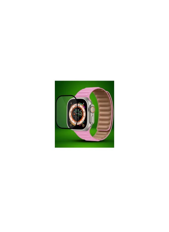 CATANES 2 Packs For Apple Watch Band 49mm Leather Link Strap Magnetic Loop Bracelet and 3D Screen Protector Pink  - Image 1