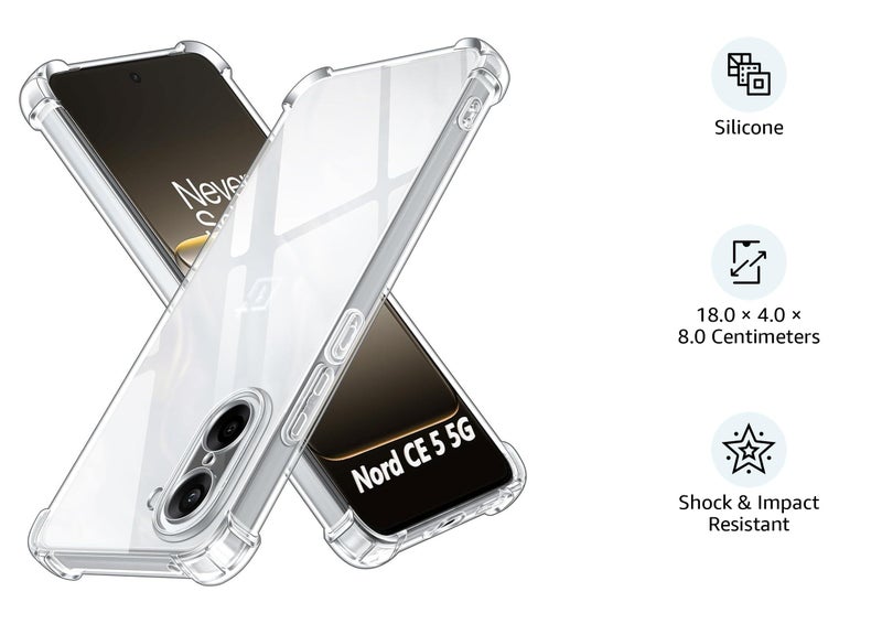 Lustree Back Cover Transparent Case Compatible with OnePlus Nord CE5 5G | Clear TPU Shockproof Case with Four Corner Protection & Raised Camera Guard | Slim Protective Mobile Phone Cover - Image 2