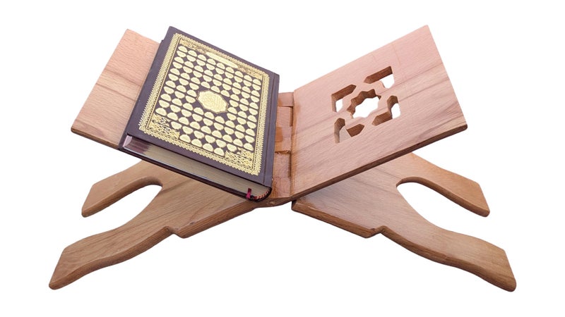 Premium Beech Wood Quran Holder | Foldable with Glossy Lacquer | To Save The Quran While Reciting and Tadber, Suitable for Home or Mosque Use (Large 50 * 17) - Image 3