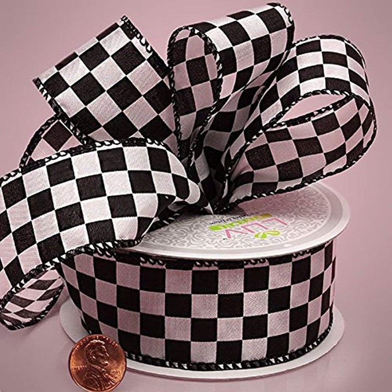Paper Mart 1 12 X 10YD WHITE CHECKERED FABRIC RIBBON