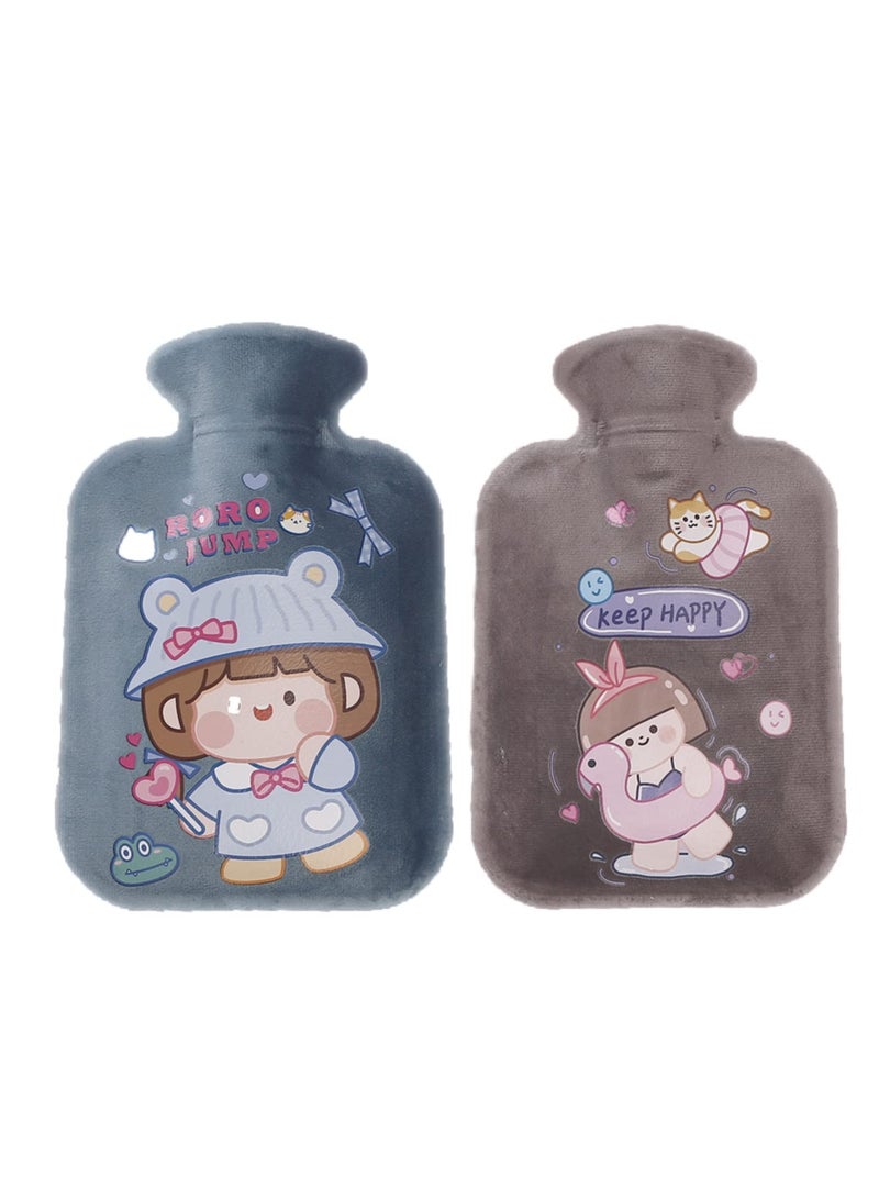 SYOSI Hot Water Bottles, Rubber Mini Water Bag, Removable and Washable Heat Bag, Soft Fluff Hot Water Bottle for Menstrual Cramps, Neck and Shoulder Pain Relief (2 Pack) - Image 1