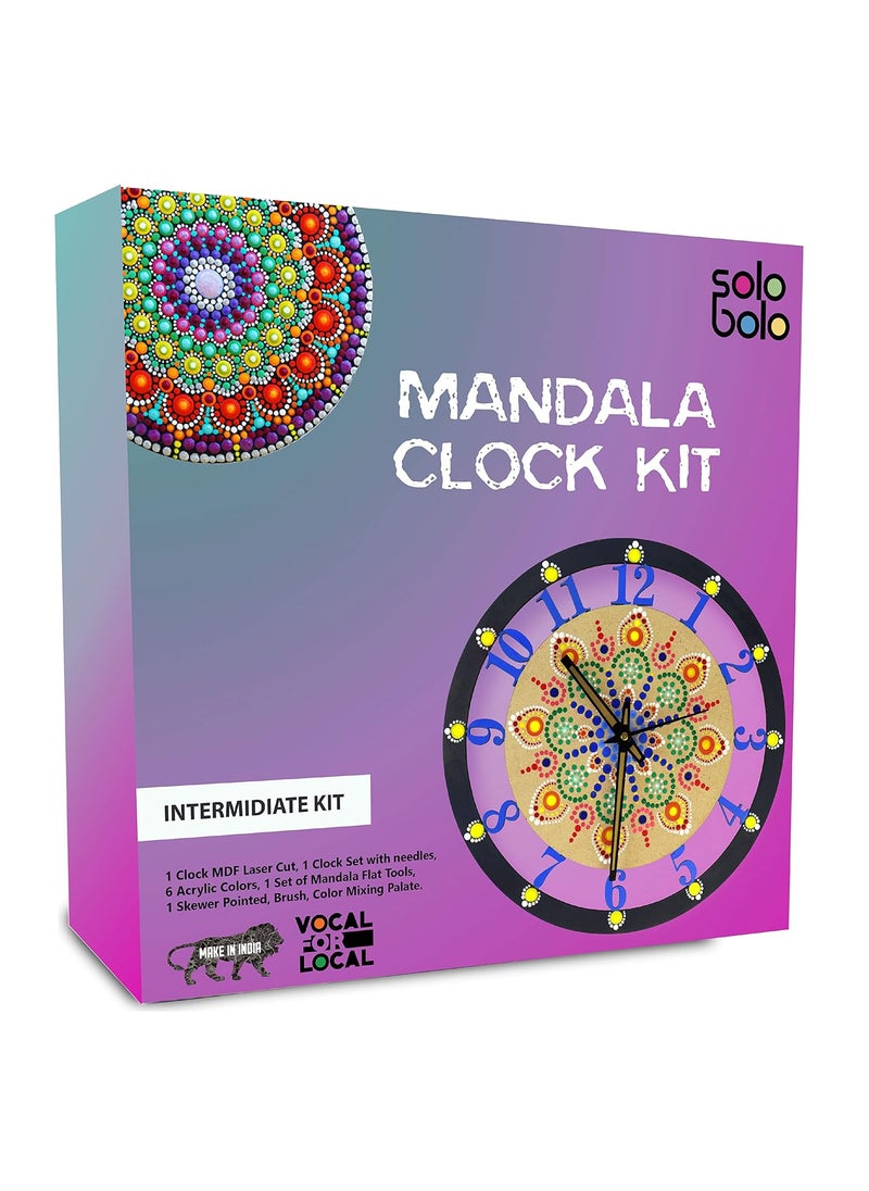 SOLOBOLO - Solobolo Dot Mandala Painting Kit|Craft Kit Girls 9-12|Dot Mandala Art Kit On Wall Clock Living Room|Gift Gifts Girls Age 10-12|Mdf Cutouts Art & Craft 12 Inch Wall Clock - Multicolor - Image 1