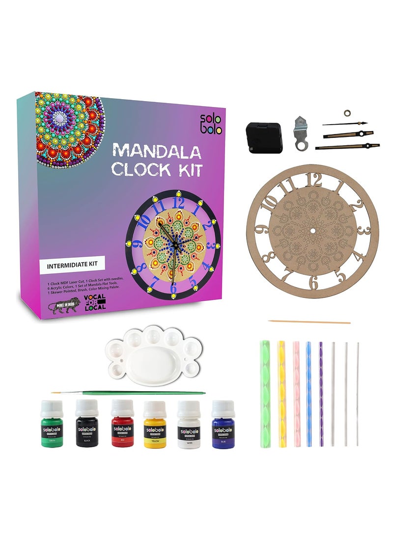 SOLOBOLO - Solobolo Dot Mandala Painting Kit|Craft Kit Girls 9-12|Dot Mandala Art Kit On Wall Clock Living Room|Gift Gifts Girls Age 10-12|Mdf Cutouts Art & Craft 12 Inch Wall Clock - Multicolor - Image 1