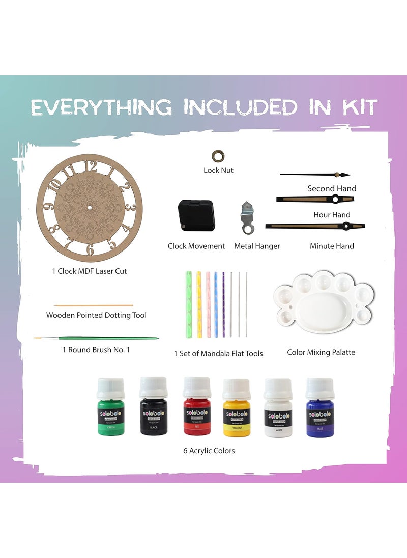 SOLOBOLO - Solobolo Dot Mandala Painting Kit|Craft Kit Girls 9-12|Dot Mandala Art Kit On Wall Clock Living Room|Gift Gifts Girls Age 10-12|Mdf Cutouts Art & Craft 12 Inch Wall Clock - Multicolor - Image 1