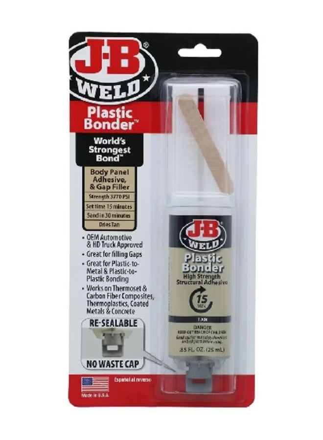 JB WELD Resealable Multi-Purpose Plastic Bonder Syringe Tan and White 25 ml 50133 - Image 1