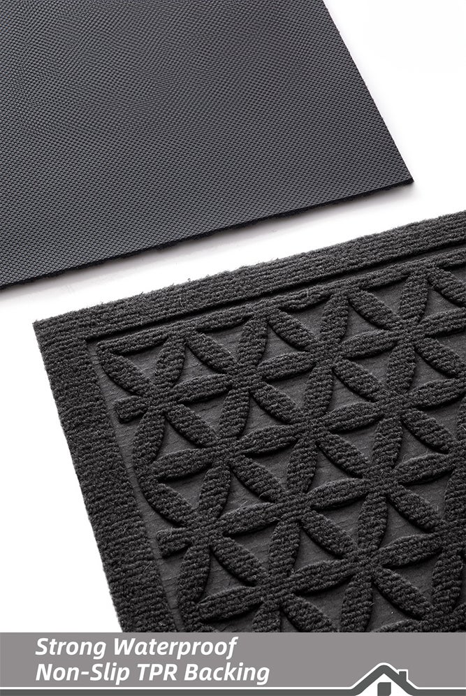 شبيلي بساط أرضية بنمط عصري وكاشط للأحذية وبساط ترحيب من ألياف البوليستر، يلتقط الأوساخ والرطوبة، قاعدة غير منزلقة وارتفاع منخفض، متين وسهل التنظيف، مناسب للمنزل والشقق والمكاتب ومداخل الأماكن الداخلية والخارجية، أسود - Image 3