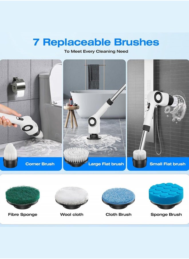 Joshberg - Electric Spin Scrubber,Rechargeable Cordless Shower Scrubber Cleaning Brush with 7 Replaceable Brush Heads, IPX7 Bathroom Scrubber with Extension Handle,Electric Cleaning Brush for Cleaning Tile, Sink, Window, Floor, Tub, Car - Image 1