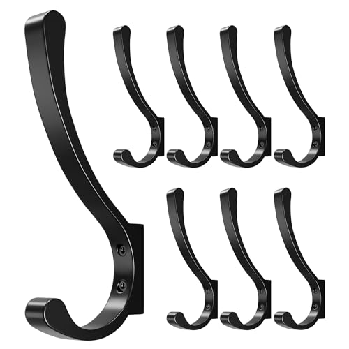 saffruff Coat Hanger Hooks Wall Mount - Backpack Hooks,Metal Wall Hooks For Hanging Heavy Duty,Screw In Hooks For Hanging Clothes,Black Coat Hooks For Wall,Purse Hanger For Wall,Wall Mounted Bag Hooks (8 Pack) - Image 1