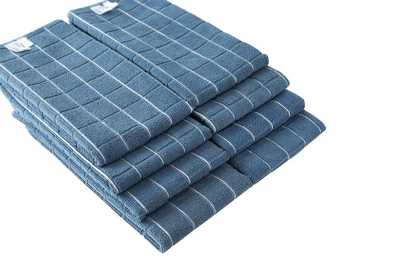 HYER KITCHEN Microfiber Dish Towels - Soft  Super Absorbent and Lint Free Kitchen Towels - 8 Pack (Lattice Designed Blue Colors) - 26 x 18 Inch - Image 2