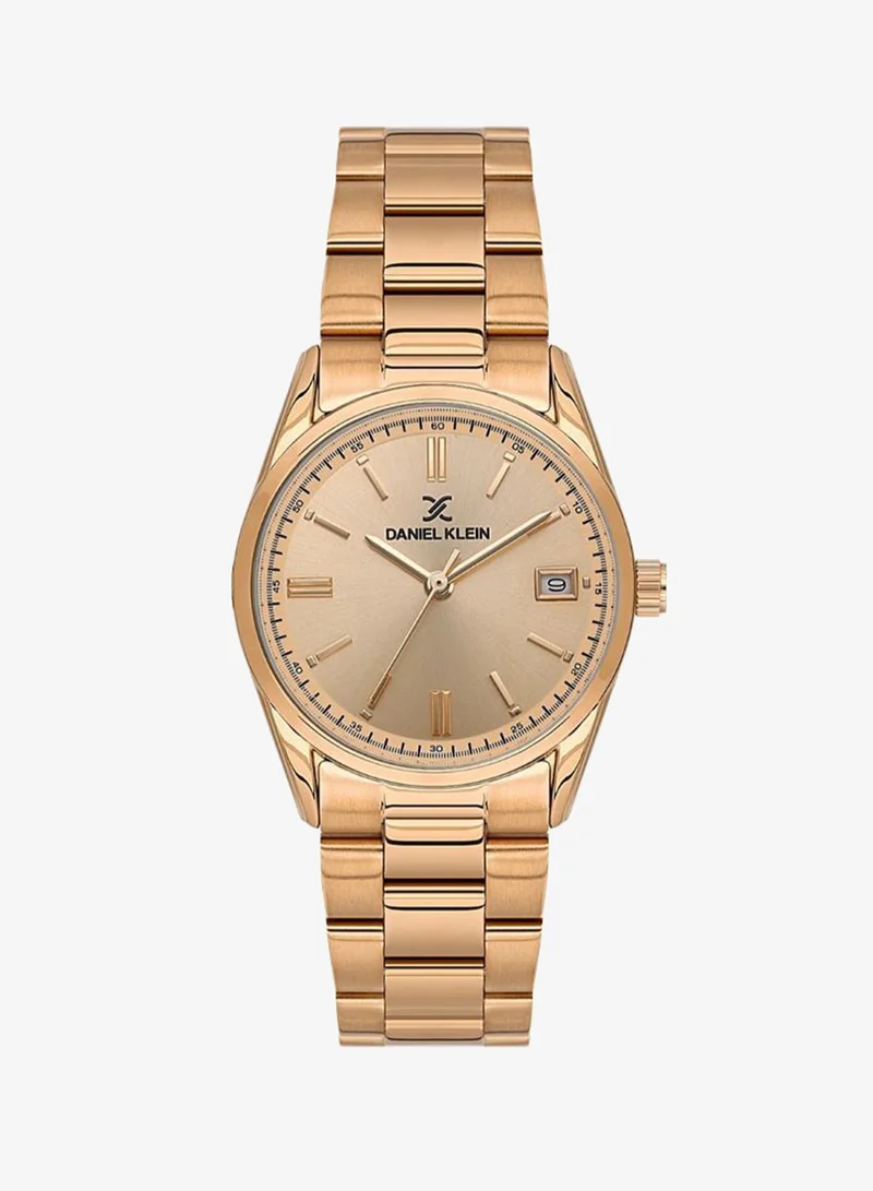 DANIEL KLEIN Women's Stainless Steel Rose Gold Alloy Case Analog Silver Round Sunray Dial Japanese Quartz Premium 30 Meters Water Resistant