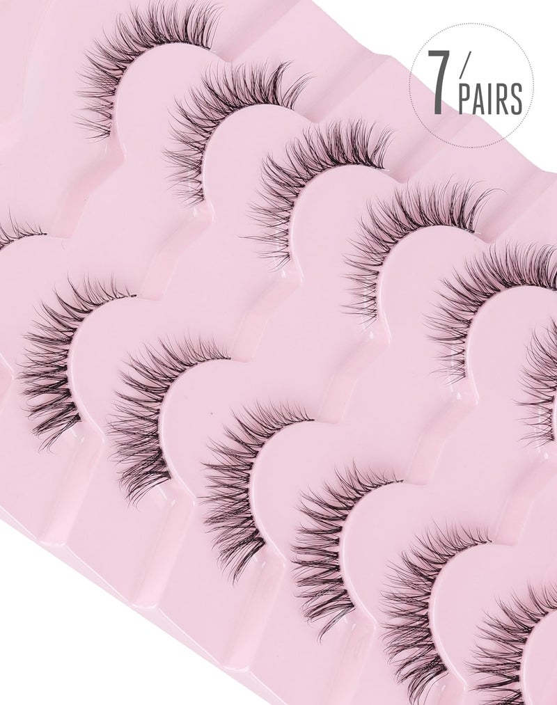 Onlyall Short Natural Eyelashes Natural Fake Lashes Clear Band Lashes False Eyelashes Wispy Lashes Natural Eyelashes 12mm Lashes H24 - Image 5