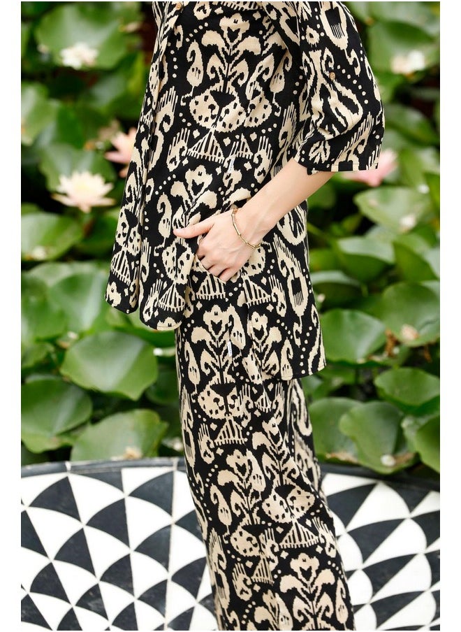 ANNI DESIGNER ANNI DESIGNER Women's Cotton Blend Mid thigh Printed Co-Ord Set (J111 Black Co-Ord_M_Black_Medium)  - Image 3