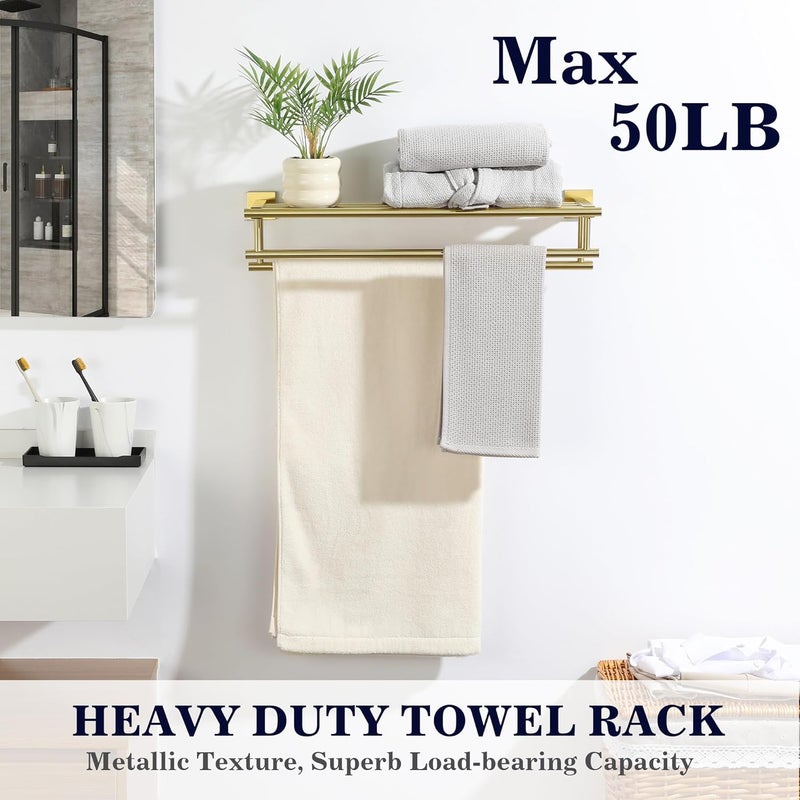 Alise Towel Rack,Towel Hanger with Double Towel Bars,Wall Mount Tower Holder for Bathroom and Lavatory,SUS 304 Stainless Steel Towel Shelf,Brushed Gold Finish,24-Inch - Image 5