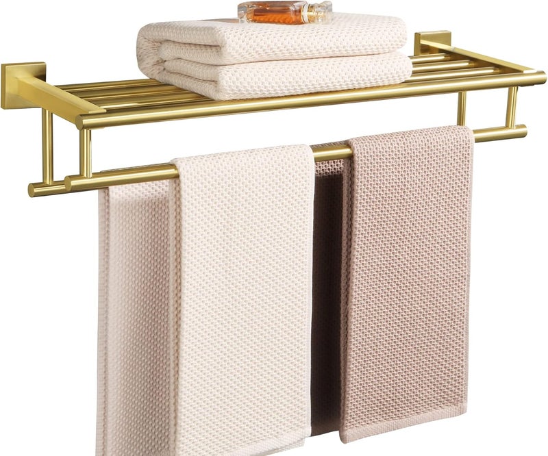 Alise Towel Rack,Towel Hanger with Double Towel Bars,Wall Mount Tower Holder for Bathroom and Lavatory,SUS 304 Stainless Steel Towel Shelf,Brushed Gold Finish,24-Inch - Image 1
