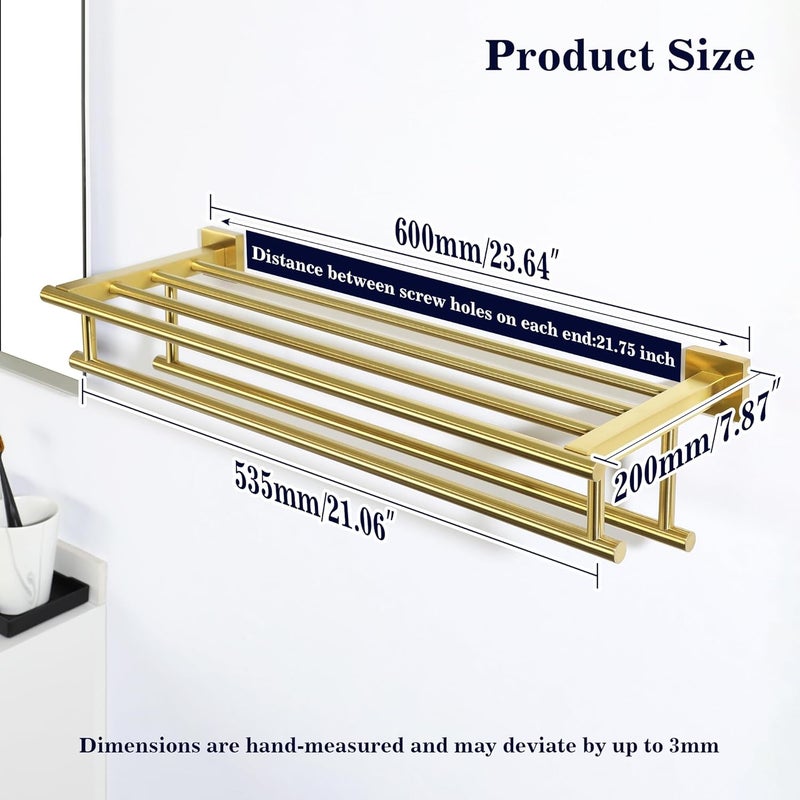 Alise Towel Rack,Towel Hanger with Double Towel Bars,Wall Mount Tower Holder for Bathroom and Lavatory,SUS 304 Stainless Steel Towel Shelf,Brushed Gold Finish,24-Inch - Image 2
