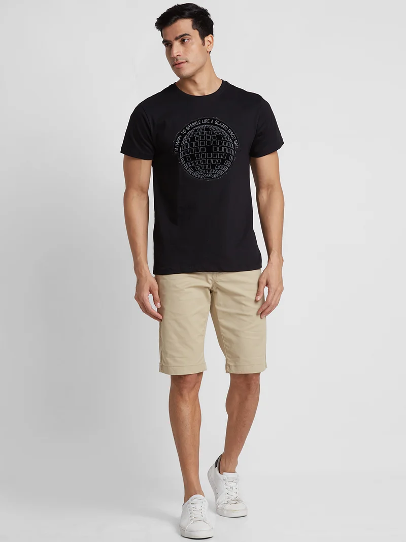 جلو باص شورت رجالي بيج سادة بقصة ضيقة كاجوال