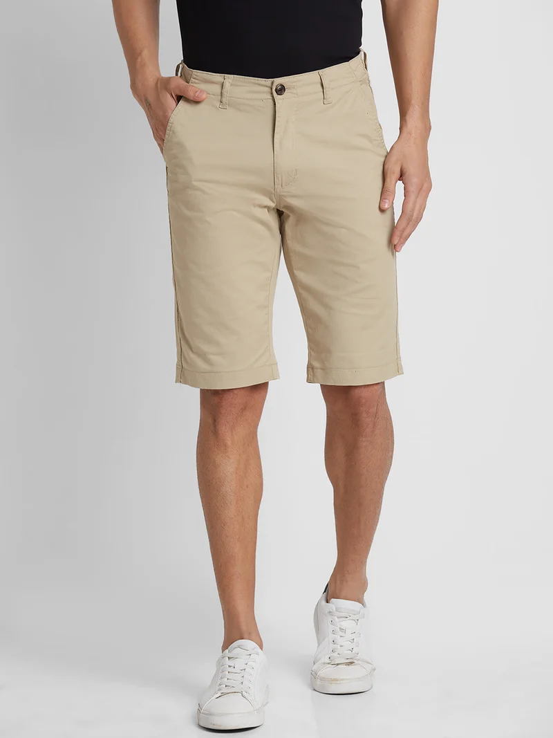 Globus Men Beige Solid Casual Slim Fit Chino Shorts