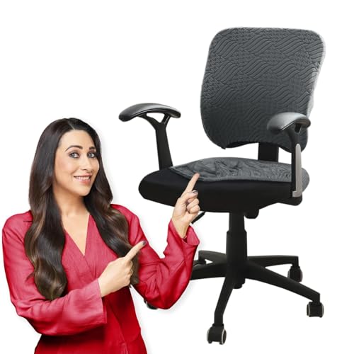 HOKIPO Office Chair Cover for Desk Chair (Mid-Back) – 170 GSM Stretch Jacquard – Washable, Durable & Anti-Slip – Fits Mid-Back Office Chairs, Dark Grey (AR-5363-DGRY-M) - Image 1
