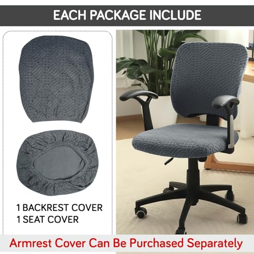 HOKIPO Office Chair Cover for Desk Chair (Mid-Back) – 170 GSM Stretch Jacquard – Washable, Durable & Anti-Slip – Fits Mid-Back Office Chairs, Dark Grey (AR-5363-DGRY-M) - Image 3