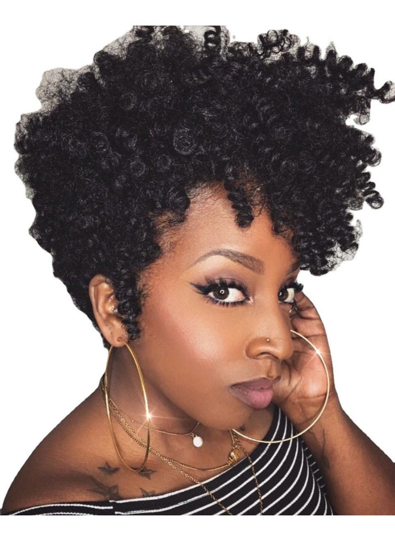 Arabest Short Curly Wig Explosion Style Synthetic Cap Black 
