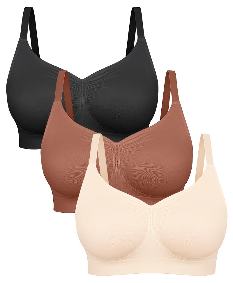 FeelinGirl Seamless Smooth Bralette Comfy Everyday Bras 3-Pack (Black/Sienna/Beige,X-Large) - Image 1