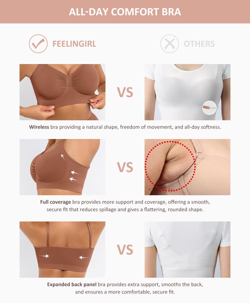 FeelinGirl Seamless Smooth Bralette Comfy Everyday Bras 3-Pack (Black/Sienna/Beige,X-Large) - Image 3