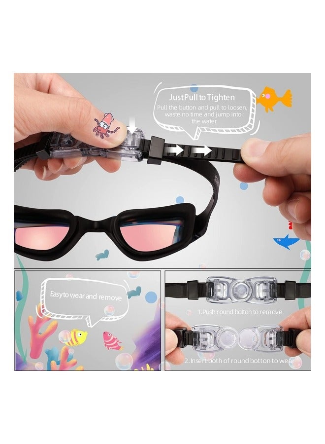 جيجيرو نظارات السباحة، قطعتان من نظارات السباحة للأطفال، مجموعة نظارات السباحة للأطفال، قبعة سباحة من السيليكون المرن، مضادة للضباب ولا تسرب مقاومة للأشعة فوق البنفسجية، قبعة سباحة مقاومة للماء - Image 2