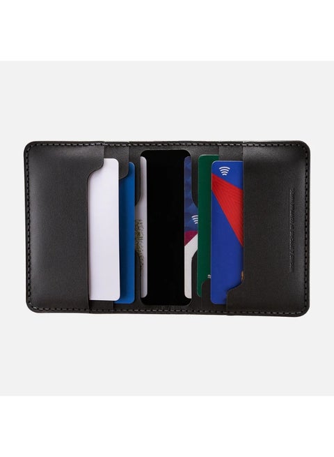Bifold Card Wallet (Upgraded) - Handmade Natural Genuine Leather - Black