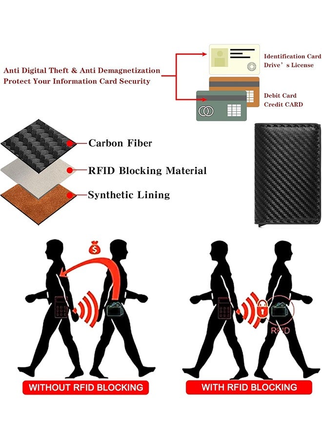 Mens Wallet Card Holder for Minimalist Front Pocket Wallet RFID Blocking Pop Up Aluminum Case Credit Card Wallet (Carbon) - Image 5