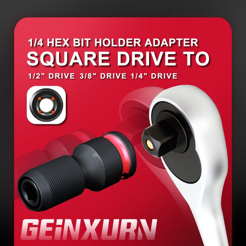 Geinxurn 3PCS Impact Screwdriver Bit Holders Include 1/2-inch, 3/8-inch and 1/4-inch Square Drive to 1/4-Inch Quick Release Hex Socket Adapter for Impact Wrench - Image 5