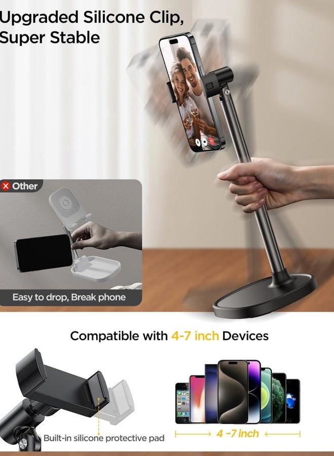DIMONCOAT Cell Phone Holder, 360 Degree Rotation and Height Adjustable Desk Stand, Thick Phone Holder Compatible with All Cell Phones - Image 5