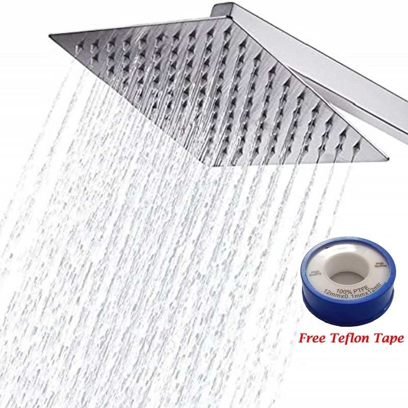 POIO Ultra Slim Shower 6X6 Stainless Steel 304 Grade + 9 Inch Heavy Square Shower Arm Shower Head  - Image 2
