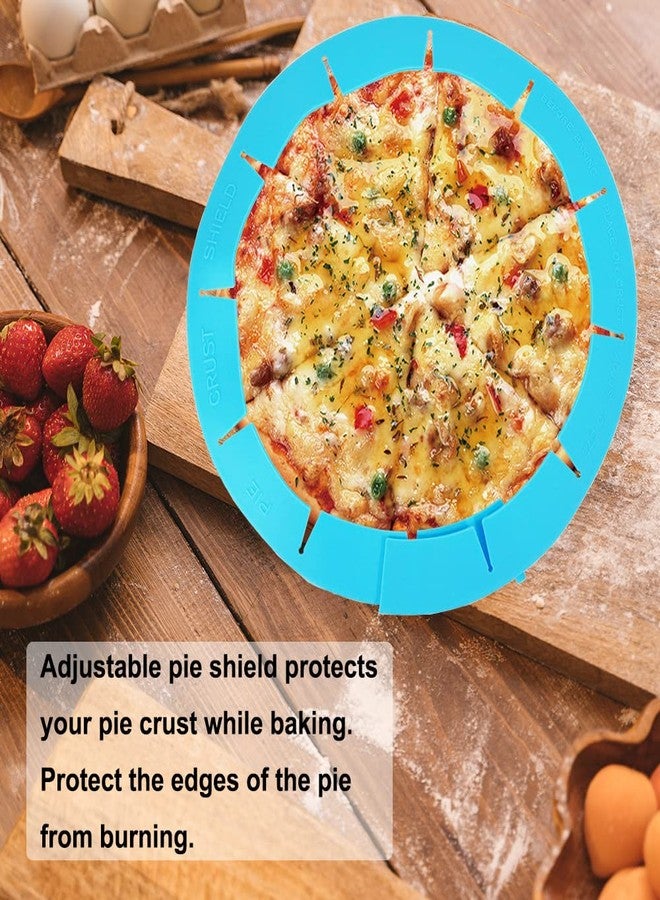 QTECLOR Adjustable Silicone Pie Crust Shield Pie BPA-free Protectors Cover Kitchen Tool for Baking Pie Pizza, Fits 8-11.5 Inches Pie (Blue-2pcs) - Image 4