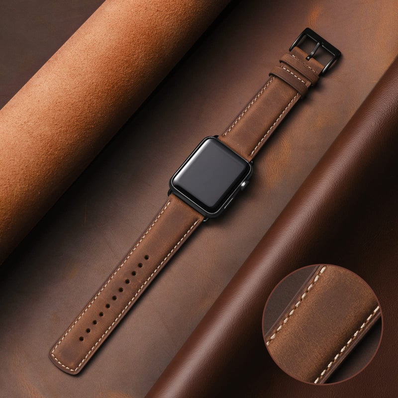SUNFWR Leather Bands Compatible with Apple Watch Band 41mm 40mm 38mm for Men Women, Top Grain Genuine Leather Replacement Strap for iWatch Ultra 2, Ultra, SE2, SE, Series 9 8 7 6 5 4 3 2 1 (Red - Image 2